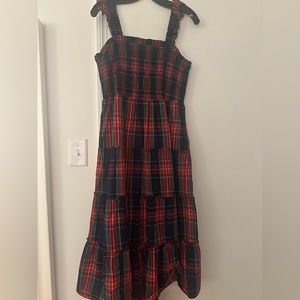 J. Crew Factory Plaid Cotton Poplin Smocked Tiered Sleeveless Midi Dress, Size M